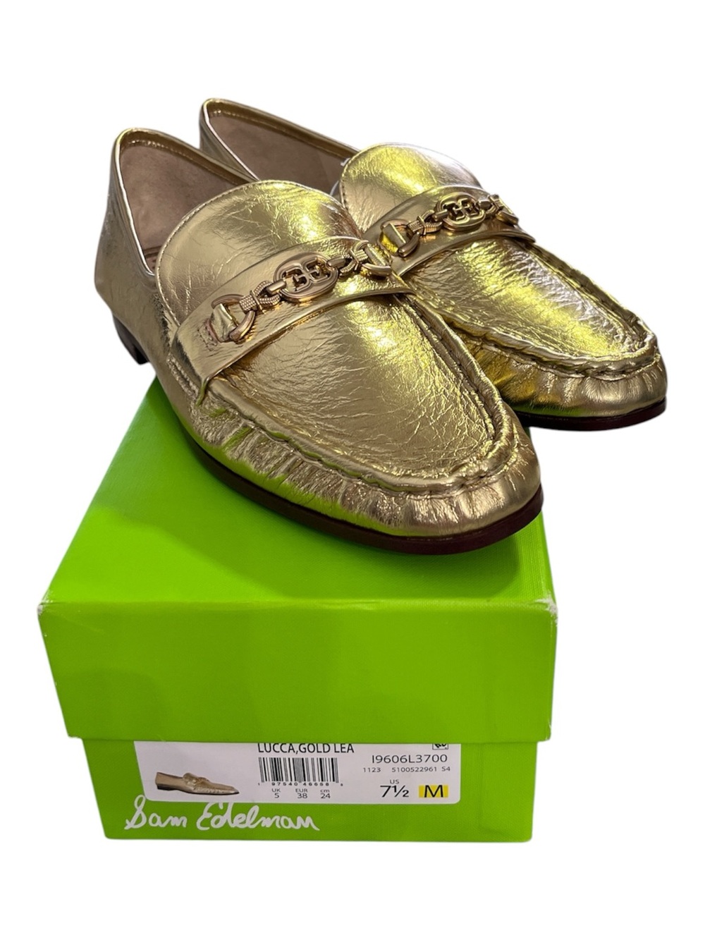 Sam Edelman Lucca Bit Loafer Gold Metallic Leather Flat Shoes Size 7.5M NIB